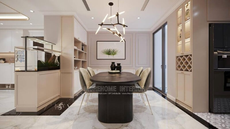 Thiết kế nội thất phòng ăn chung cư với gam màu đơn giản, nội thất bố trí khoa học, đa năng Thiết kế chung cư