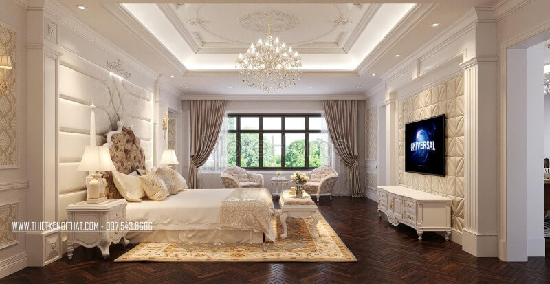 Trang trí nội thất phòng ngủ chung cư cao cấp phong cách tân cổ điển Thiết kế phòng ngủ