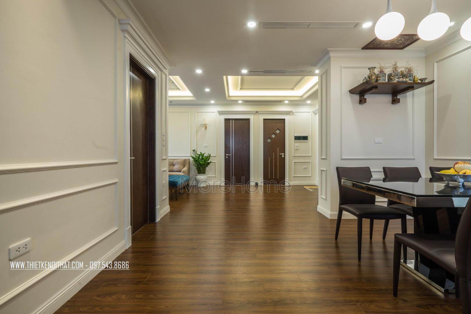 Không gian phòng khách dành khu vực trang nghiêm yên tĩnh cho bàn thờ gia tiên Mẫu nội thất chung cư hiện đại