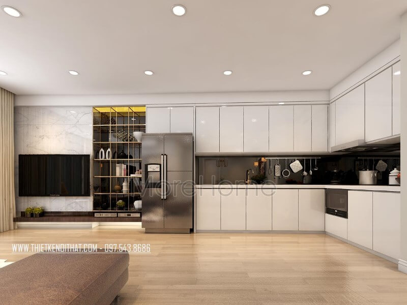 Mẫu thiết kế phòng bếp chung cư đẳng cấp và tiện nghi Thiết kế phòng bếp, tủ bếp gỗ An Cường