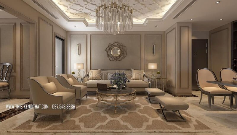 Sofa tân cổ điển bọc da là điểm nhấn và là thiết bị nội thất khiến cho phòng khách căn chung cư trở nên thực sự cuốn hút Sofa tân cổ điển cao cấp