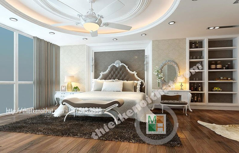 Thiết kế phòng ngủ với nội thất gỗ tông màu trắng hiện đại tạo cảm giác rộng thoáng, sang trọng thiết kế nội thất chung cư