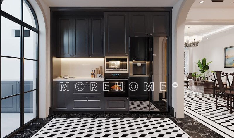 Mẫu tủ bếp gỗ tự nhiên cao cấp với thiết kế đơn giản cho phòng bếp ấm cúng Thiết kế tủ bếp nhà phố sang trọng