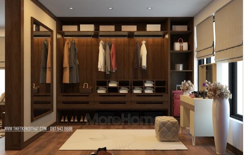 Tủ quần áo chung cư được thiết kế hiện đại kết hợp ngăn tủ đề đồ thuận tiện cho người sử dụng Thiết kế chung cư