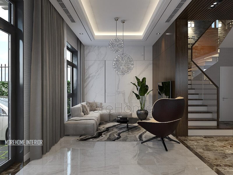 Trang trí nội thất phòng khách biệt thự đẹp tại Xuân Phương, Hà Nội. Thiết kế nội thất phòng khách nhà phố