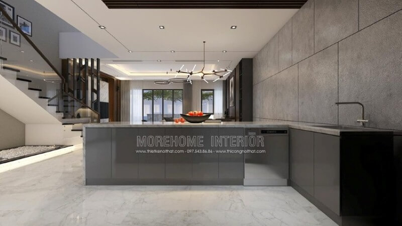 Xu hướng trang trí nội thất bàn đảo bếp tách riêng với phòng bếp tuy mới lạ nhưng khá tiện nghi khoa học sẽ phù hợp với không ít không gian hiện đại như nhà phố biệt thự. Thiết kế nội thất biệt thự