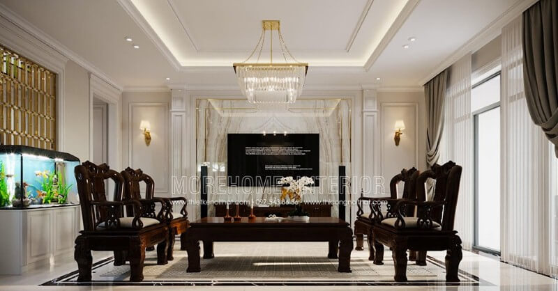 Phào chỉ ốp tường đẹp sang trọng cho phòng khách. Thiết kế nội thất phòng khách biệt thự