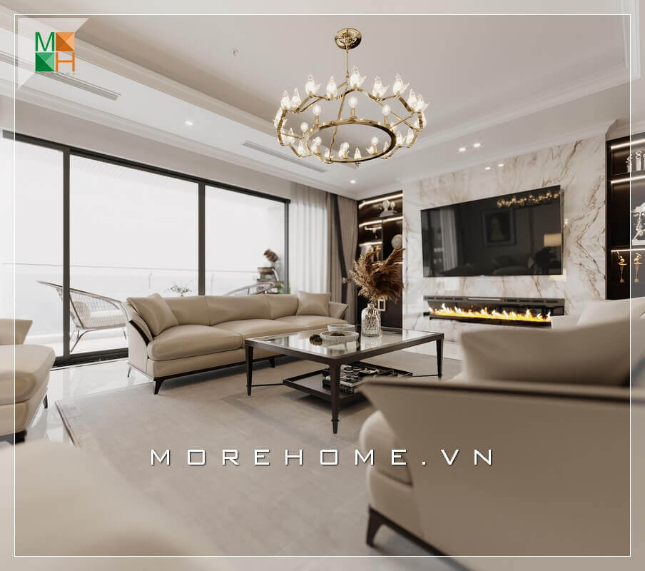 Ấn tượng mẫu đèn chùm phòng khách đẹp, là điểm nhấn không thể thiếu trong một không gian phòng khách sang trọng. Thiết kế nội thất phòng khách biệt thự
