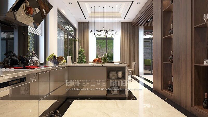 Mẫu tủ bếp Acrylic phủ bóng gương đầy mới lạ, tone màu xám nhẹ ấn tượng mang lại sự sang trọng cho căn phòng Tủ bếp đẹp, sang trọng và đẳng cấp