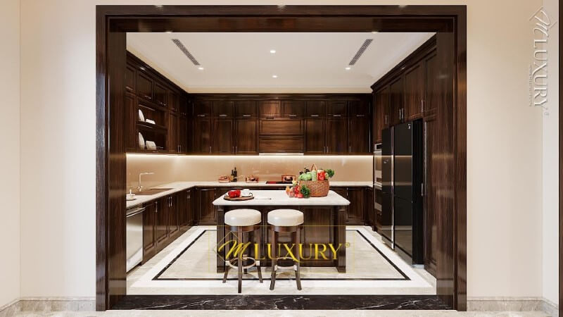 Bố trí nội thất phòng bếp biệt thự tân cổ điển sang trọng Mẫu nội thất biệt thự tân cổ điển