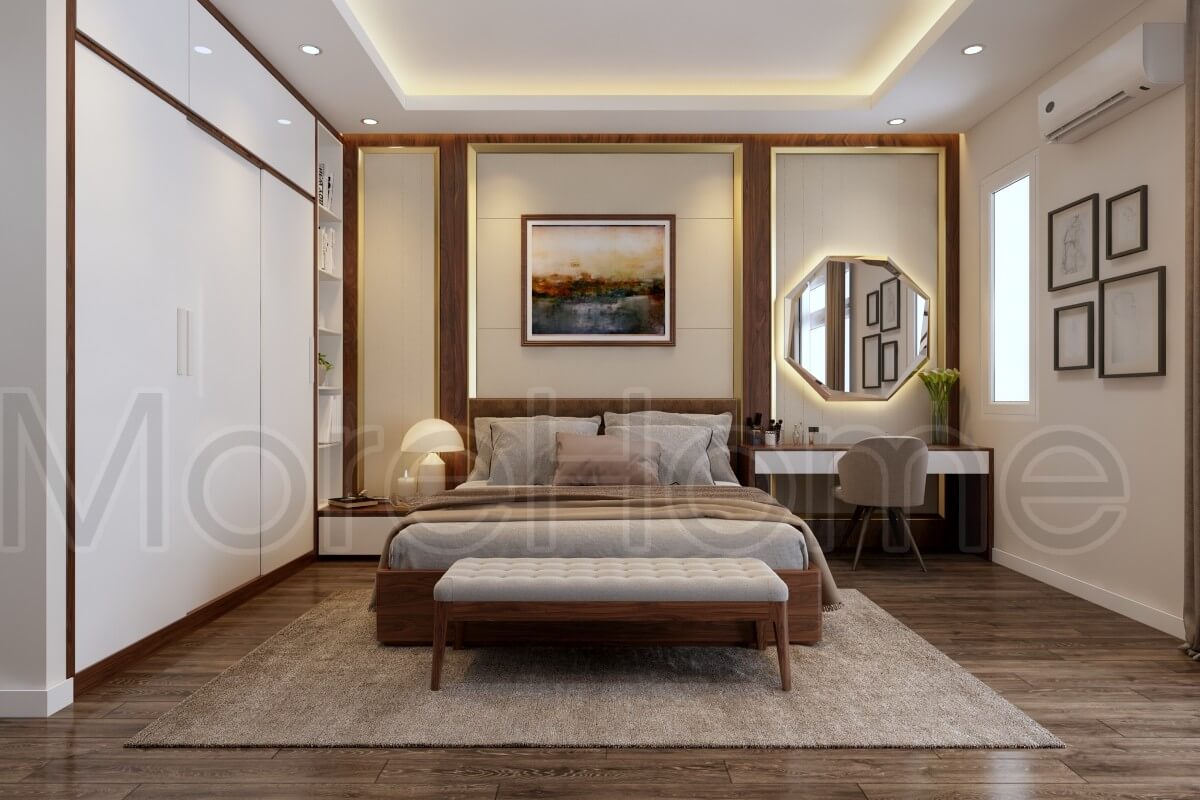 Trang trí phòng ngủ nhẹ nhàng với bộ tranh treo tường và gương treo tường cho không gian phòng ấm cúng hơn Thiết kế phòng ngủ nhà phố