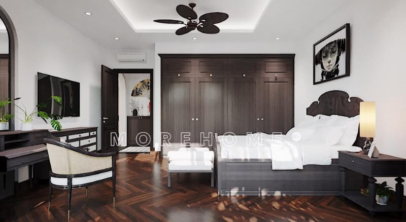 Thiết kế nội thất gỗ tự nhiên cao cấp phòng ngủ phong cách tân cổ điển cho nhà phố sang trọng Thiết kế phòng ngủ nhà phố