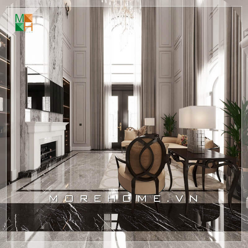 Thiết kế không gian phòng khách đẹp, cao cấp mang phong cách tân cổ điển cho chung cư, nhà phố, biệt thự, căn hộ penthouse. Thiết kế nội thất phòng khách nhà phố