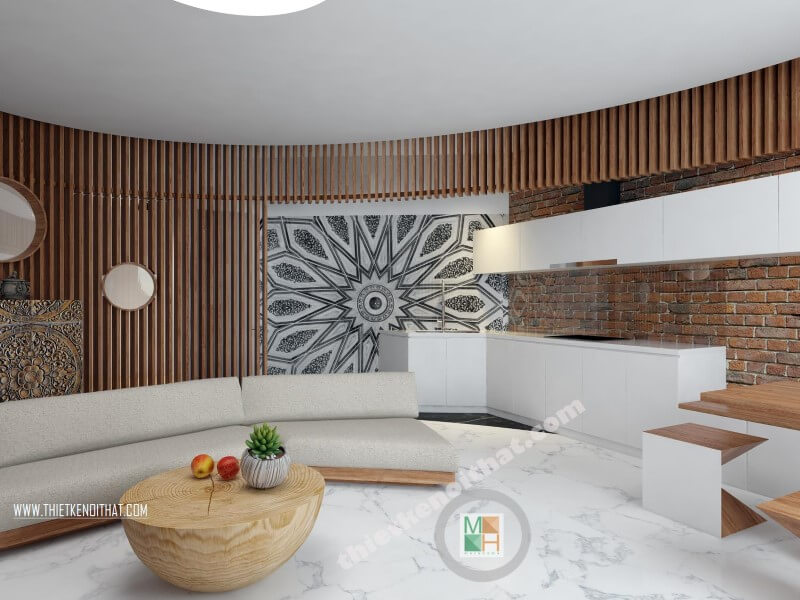 Thiết kế nội thất không gian bếp thay vì các mẫu tủ bếp cổ điển với nhiều chi tiết trang trí là thiết kế bếp hiện đại đa năng với thiết kế phẳng, sáng màu không tay nắm giúp không gian bếp được mở rộng và thông thoáng hơn. Thiết kế phòng bếp, tủ bếp đẹp