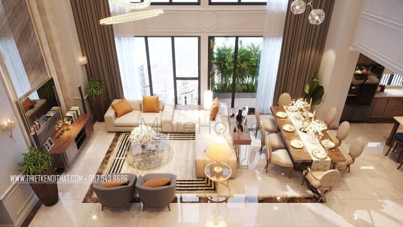 Bộ bàn ăn gỗ óc chó cao cấp dành cho 8 người làm nên không gian ăn uống thực sự đẳng cấp Mẫu nội thất chung cư đẹp