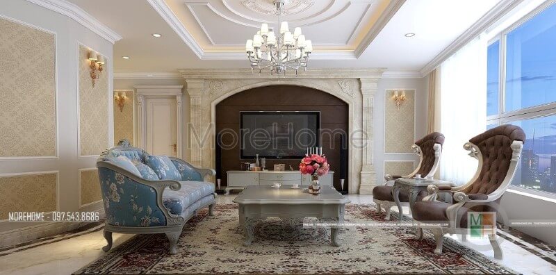 Bộ sofa cao cấp với đường cong tinh tế và trạm khắc cổ điển dường như đã trở thành chi tiết tạo điểm nhấn thẩm mỹ căn phòng. sofa tân cổ điển