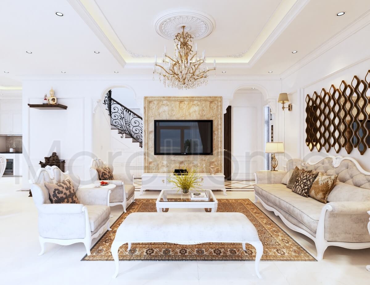 Mẫu sofa phòng bọc nỉ cao cấp với thiết kế tân cổ điển cho nhà phố, chung cư, biệt thự đẹp sang trọng sofa tân cổ điển