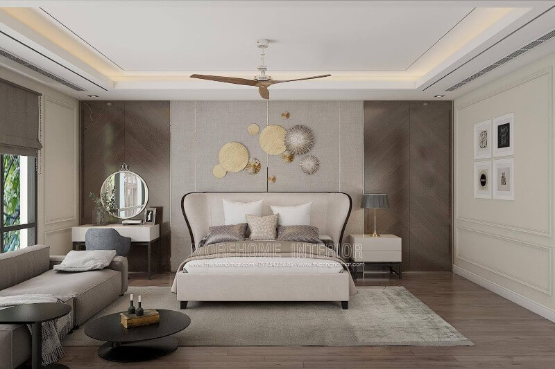 Thiết kế phòng ngủ rộng với nội thất gỗ cao cấp mang lại không gian thử giãn tuyệt vời cho gia chủ thiết kế chung cư