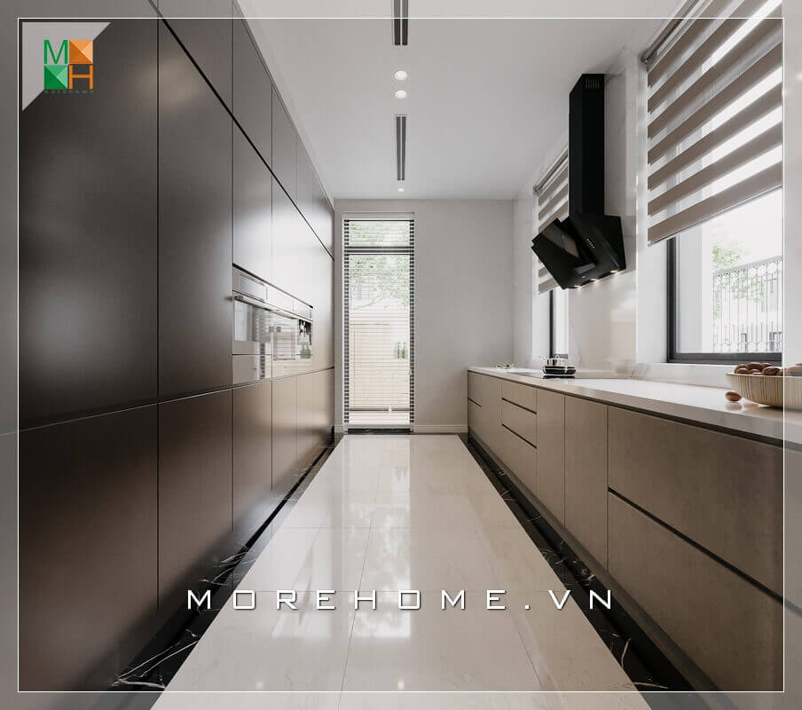 Mẫu thiết kế phòng bếp với hệ tủ bếp chữ bằng gỗ công nghiệp cho chung cư, nhà phố, biệt thự hiện đại mẫu tủ bếp gỗ công nghiệp An Cường