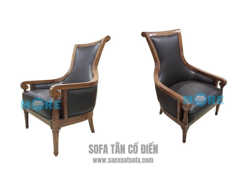 Sofa đơn Tân cổ điển MS-003 gỗ tự nhiên Óc chó, bọc da bò thật nhập khẩu với thiết kế độc đáo, lạ mắt tại biệt thự Greenbay, Hà Nội. Mẫu sofa gỗ tự nhiên, gỗ óc chó đẹp