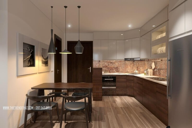 Mẫu tủ bếp hiện đại chữ L được uốn cong theo đường cong của tường tạo vòng cung mềm mại, hệ tủ bếp đa năng tiện lợi giúp cho gia chủ nấu nướng nhanh chóng và thuận tiện hơn Thiết kế và sản xuất tủ bếp đẹp