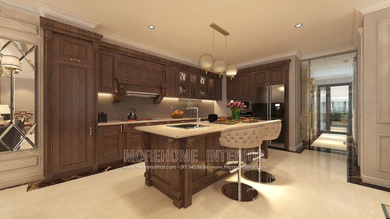 Chiêm ngưỡng mẫu tủ bếp gỗ óc chó tự nhiên cao cấp nhập khẩu đang làm mưa làm gió trên thị trường nội thất Việt Tủ bếp đẹp, tủ bếp đẹp hiện đại, tủ bếp An Cường, tủ bếp cao cấp