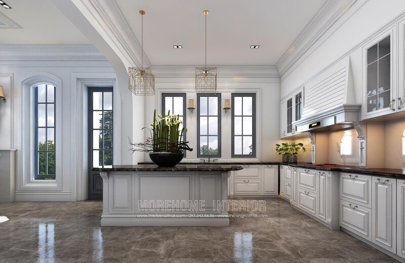 Mẫu thiết kế tủ bếp tân cổ điển được gia chủ vô cùng hài lòng, từng chi tiết tỉ mỉ, nổi bật, gam màu trắng chủ đạo giúp xua tan đi sự u tối mang lại không gian thông thoáng và rộng rãi hơn Tủ bếp đẹp, tủ bếp đẹp hiện đại, tủ bếp An Cường, tủ bếp cao cấp