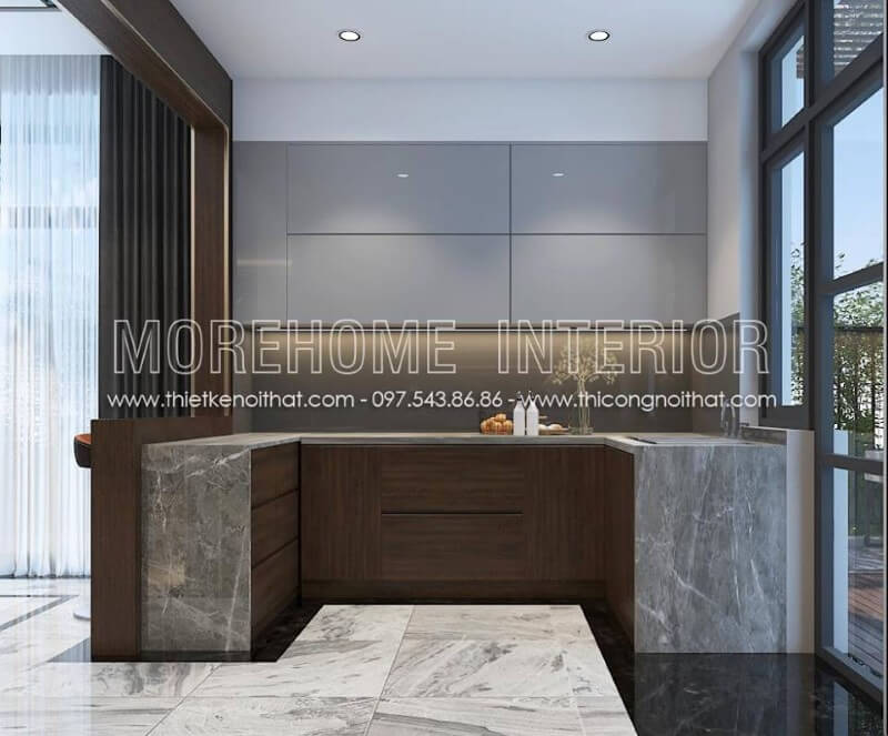 Mẫu tủ bếp đẹp phong cách hiện đại được làm từ chất liệu gỗ công nghiệp nhẹ nhàng phù hợp với nhiều không gian sống như chung cư, biệt thự... Tủ bếp đẹp, tủ bếp đẹp hiện đại, tủ bếp An Cường, tủ bếp cao cấp