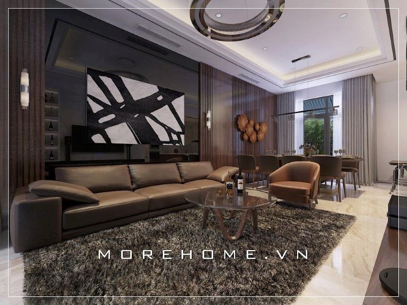 Bộ ghế sofa bọc da cao cấp, sáng bóng giúp tô điểm thêm giá trị thẩm mỹ cho không gian sống của căn phòng.