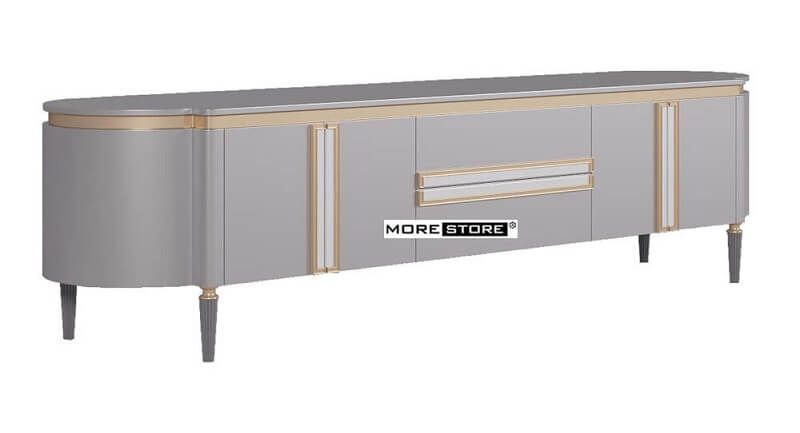 Mẫu kệ ti vi gỗ cao cấp với thiết kế ấn tượng, chân gỗ cách điệu được yêu thích tại MoreHome