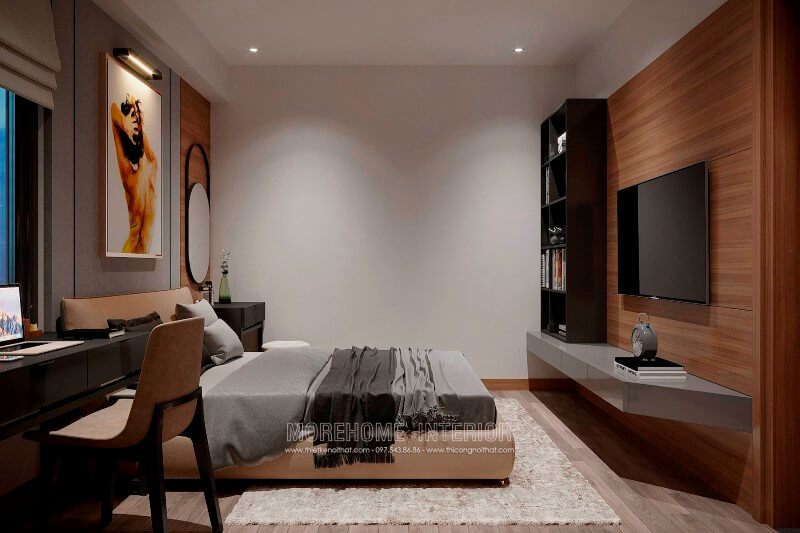Kệ ti vi treo tường gỗ công nghiệp được coi là giải pháp hữu hiệu nhất trong các không gian phòng ngủ có diện tích nhỏ