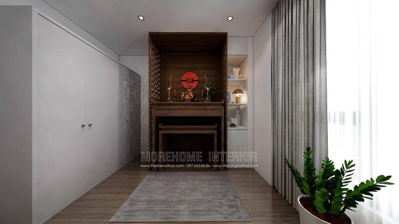 Nội thất phòng thờ chung cư cao cấp với đồ nội thất gỗ tự nhiên