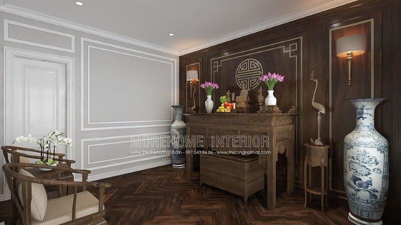 Thiết kế phòng thờ gỗ óc chó đẹp cho nhà chung cư cao cấp, nhà phố, biệt thự.