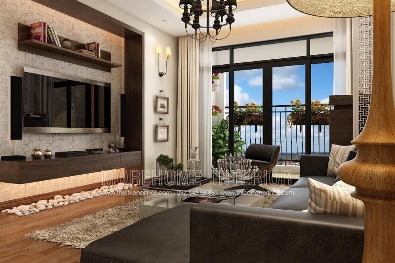 Mẫu bàn trà gỗ công nghiệp mặt kính thiết kế đơn giản nhẹ nhàng mang đến sự thoải mái cho phòng khách chung cư.