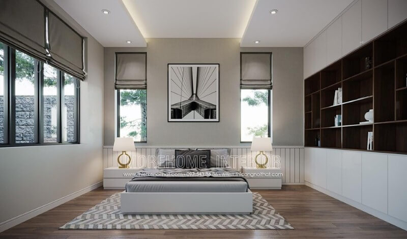 Tranh treo tường canvas hình chân cầu đen trắng tuy đơn giản nhưng lại tạo nên điểm nhấn mới lạ độc đáo cho phòng ngủ hiện đại.