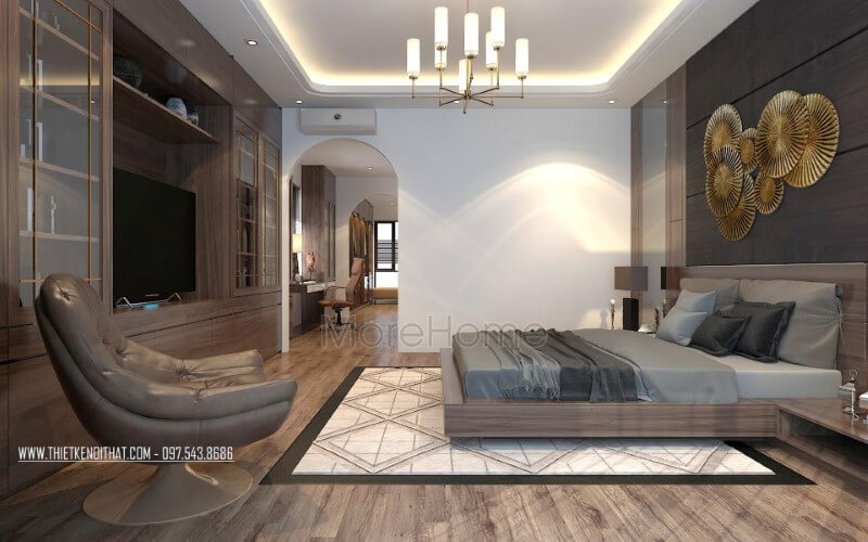 Nội thất phòng ngủ hiện đại, sự kết hợp hài hòa giữa giường ngủ đẹp với kệ tủ, đồ decor trang trí...mang lại cho chủ nhân căn phòng thêm ấn tượng và lãng mạn hơn cả