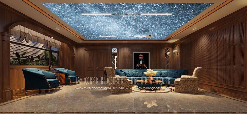 Sofa tân cổ điển bọc vải sang trọng cho tầng hầm biệt thự