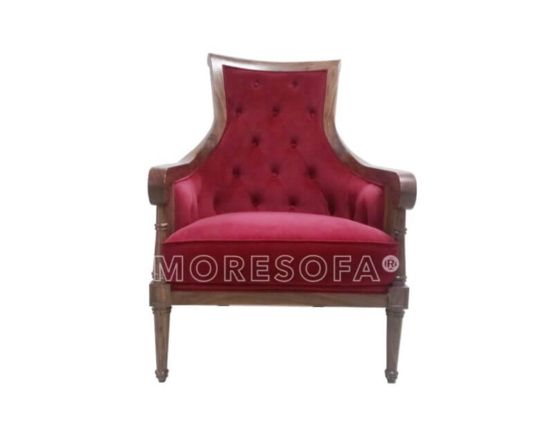 Sofa tân cổ điển MS-022 gỗ tự nhiên Óc chó, bọc nỉ nhập khẩu cao cấp màu đỏ nổi bật cho phòng khách sang trọng