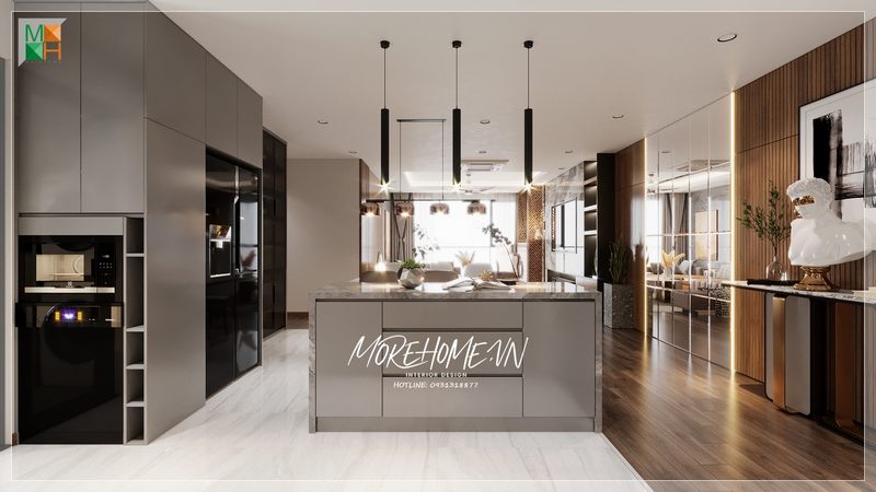 Ấn tượng với mẫu thiết kế không gian phòng bếp đẹp sang trọng cho không gian tổ ấm của gia đình.