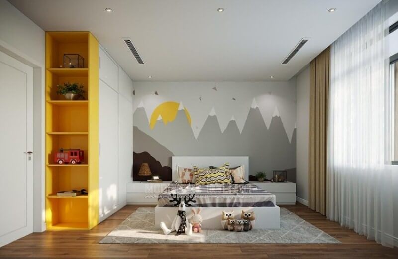 Giường ngủ hiện đại màu trắng đẹp cho phòng bé.