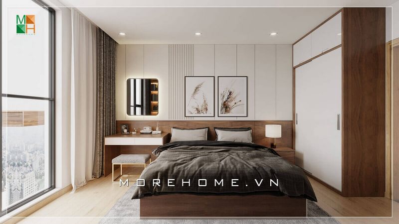 Mẫu gường ngủ gỗ hiện đại thiết kế phù hợp với không gian căn phòng ngủ sang trọng.