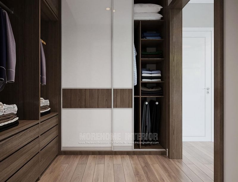 Đây là sự kết hợp của kiểu mẫu thiết kế tủ quần áo gỗ cửa trượt với tủ quần áo gỗ không cánh hiện đại, mang đến cho người sử dụng một sản phẩm đa năng hoàn hảo.