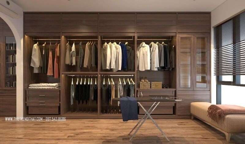 Tủ quần áo hiện đại không cánh được làm từ chất liệu gỗ An Cường khiến cho gia chủ dễ dàng lấy những món đồ bạn cần một cách nhanh chóng
