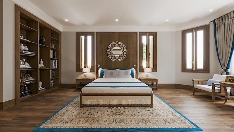 Morehome đưa đến cho bạn mẫu thiết kế phòng ngủ biệt thự đẹp, sang trọng và tinh tế. Chất liệu được sử dụng tại mẫu phòng ngủ hiện đại này chính là chất liệu