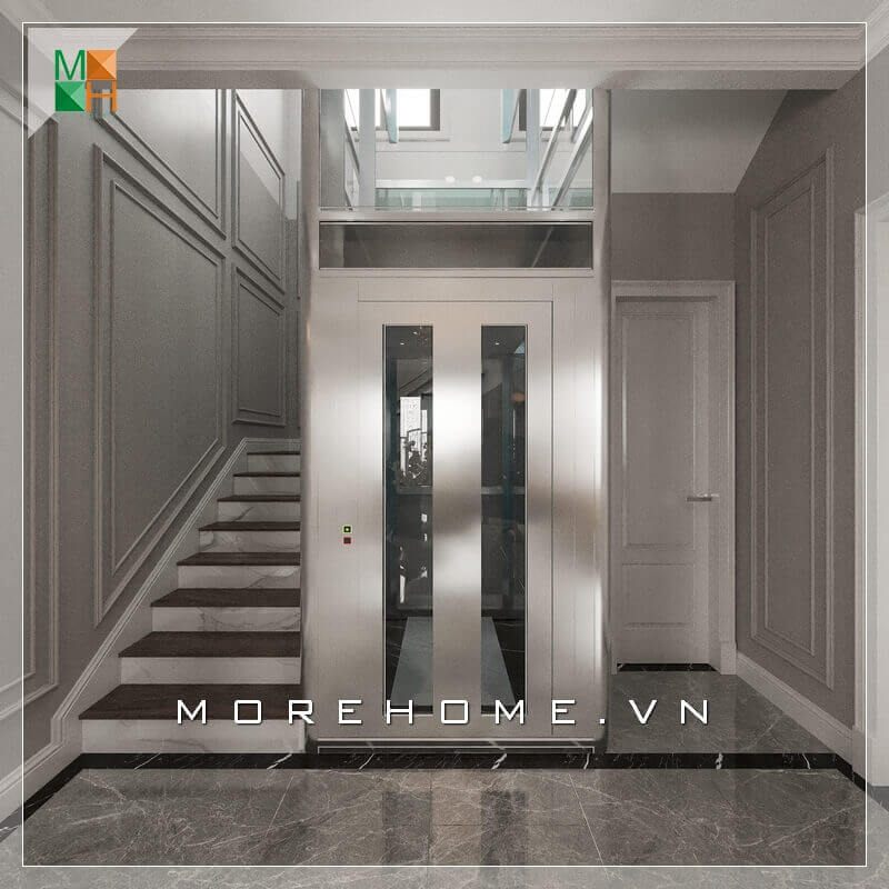 Mẫu thiết kế thang máy thông minh và hiện đại phù hợp cho thiết kế nội thất biệt thự, nhà phố cao cấp và sang trọng.