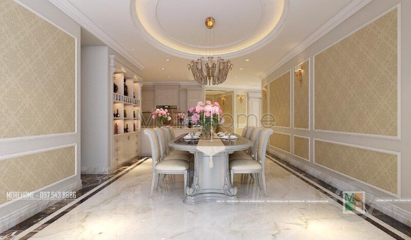 Nội thất phòng ăn chung cư cao cấp ấn tượng và độc đáo với phong cách tân cổ điển
