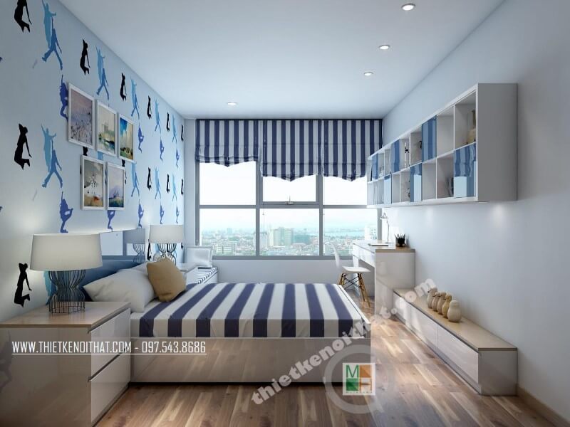 Mẫu thiết kế nội thất phòng ngủ cho bé hiện đại với đồ nội thất nhỏ gọn, thông minh.