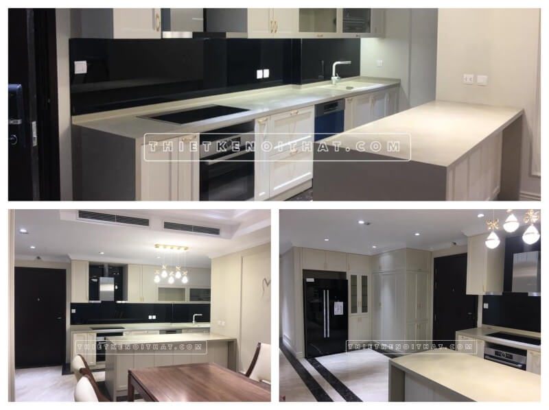Sản phẩm công trình thi công nhà bếp phòng bếp tân cổ điển hiện đại cho chung cư Dcapital Trần Duy Hưng Cầu Giấy Hà Nội
