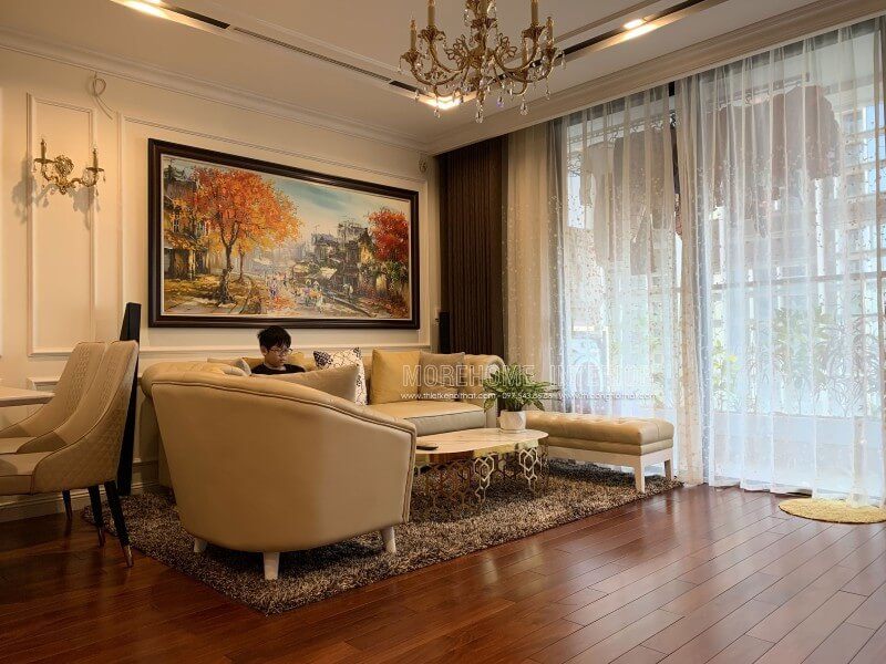 Thi công nội thất phòng khách chung cư vinhomes tân cổ điển tại Nguyễn Chí Thanh quận Đống Đa, Hà Nội