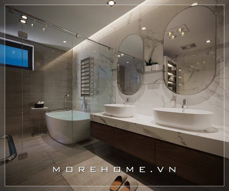 Sử dụng vách kính tắm cường lực cao cấp để phân cách không gian mang đến vẻ đẹp tinh tế, hiện đại cho gia chủ,